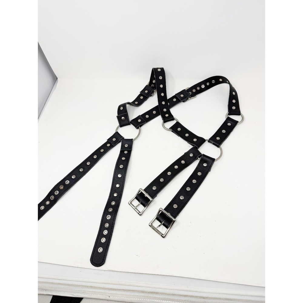 Elegant Moments Womens Black Leather Harness Studded Body Strap Adjustable Belt